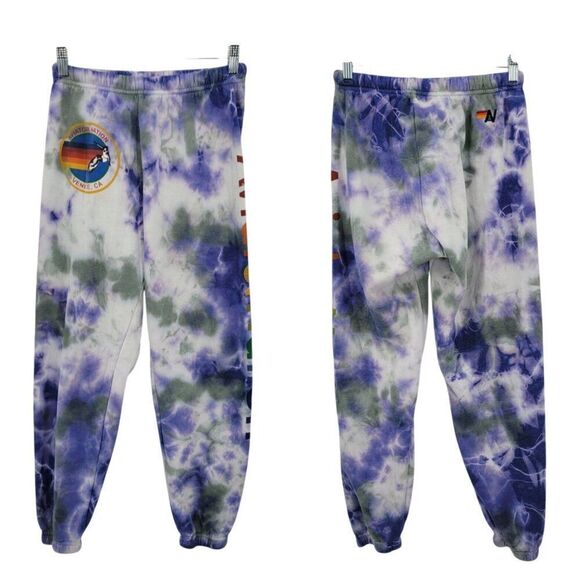 Aviator Nation Hamptons Sweatpants Sz S Logo Tie-Dye Cloud Purple Spell Out - Picture 4 of 13
